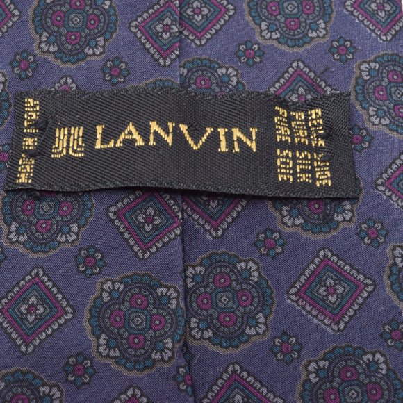 Lanvin 100% Silk Neck Tie Italy Purple Pattern - Picture 7 of 9